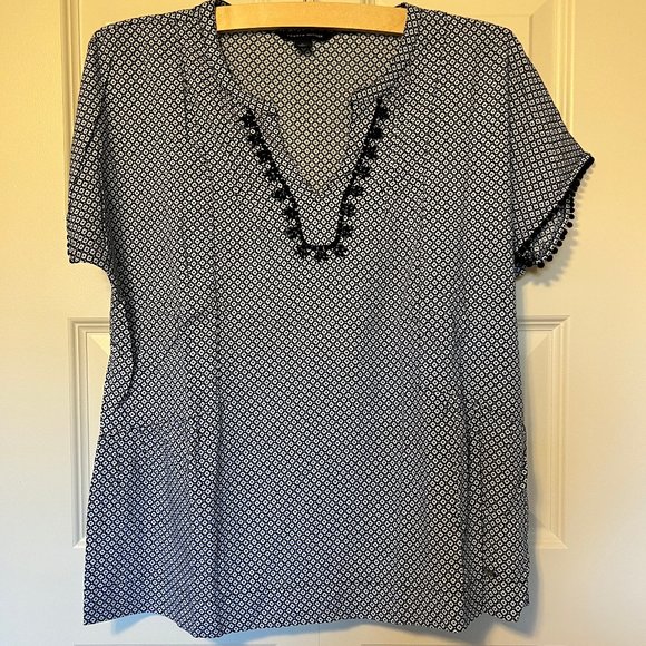 Blue Tommy Hilfiger Blouse V-Neck, short sleeves, fancy detailing - Picture 1 of 5